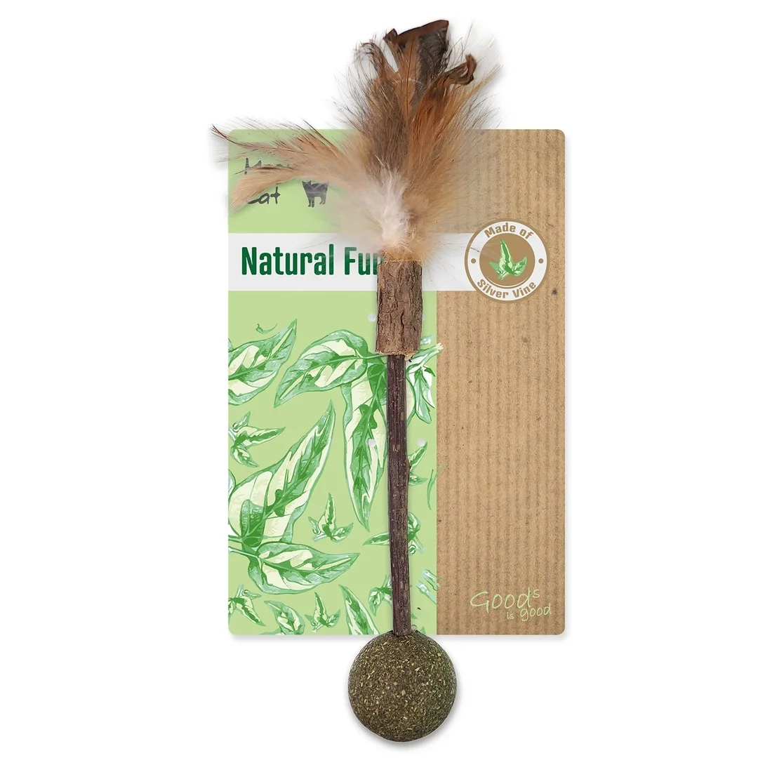 Hračka Magic Cat Natural Fun drievko s prírodnými pierkami a guľami 18cm
