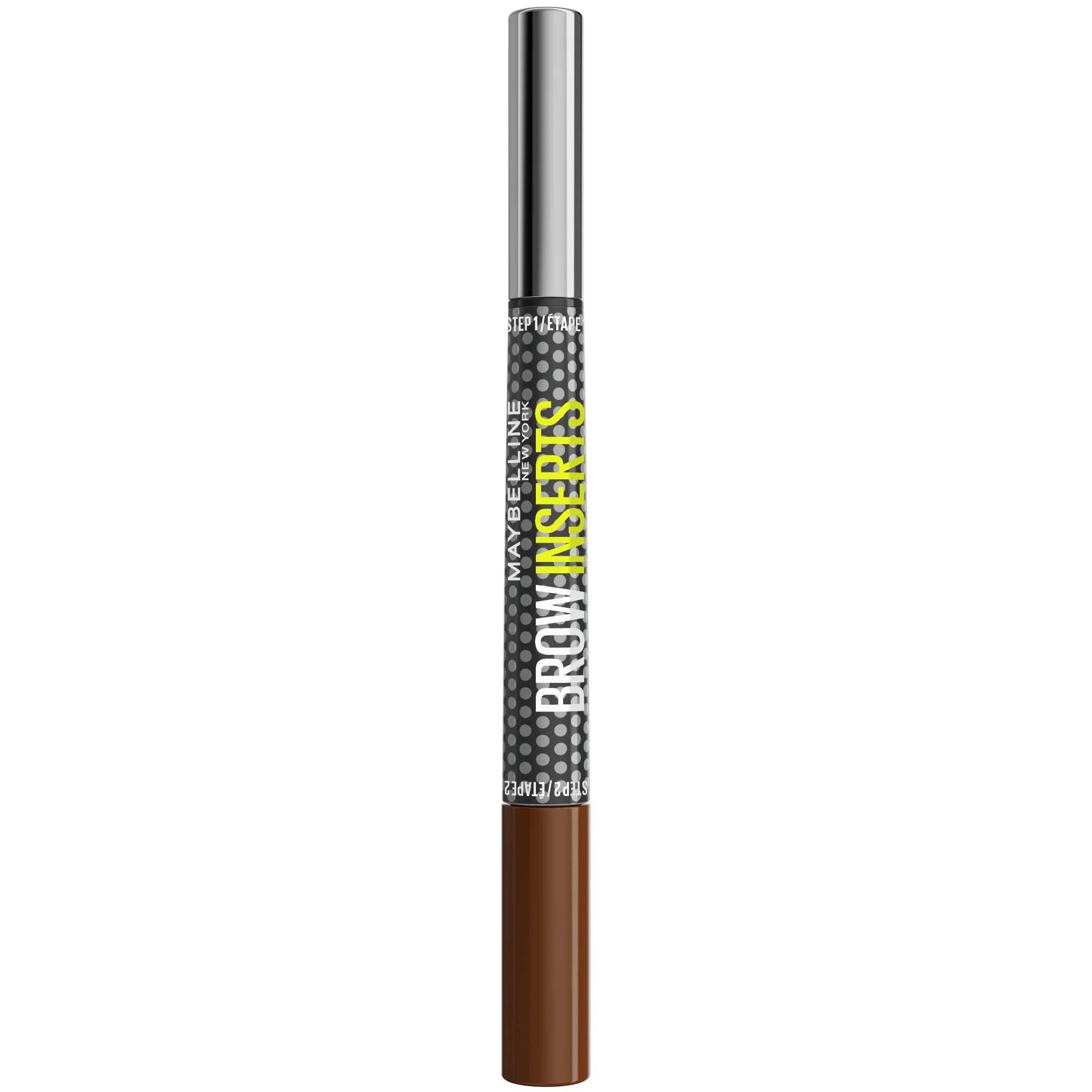 Maybelline New York Brow Inserts Medium Brown 4 obojstranná fixka na obočie s trojitým hrotom a farbiacim gélom, 1 ks 1 ks