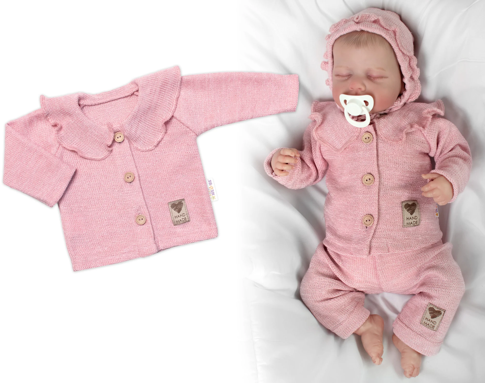 Pletený svetrík s volánikom Girl, Baby Nellys, púdrovo ružová, veľ. 62