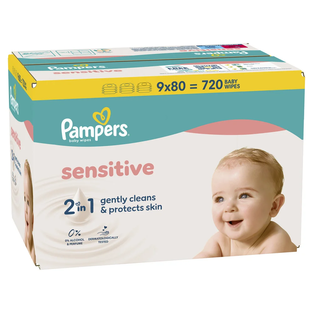 Pampers Sensitive Baby detské čistiace obrúsky 9 x 80 ks