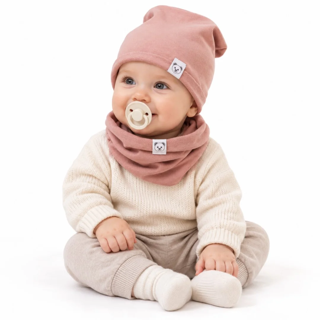 Čiapka s nákrčníkom bavlna, Little Bear, Baby Nellys, púdrová, veľ. 98/134