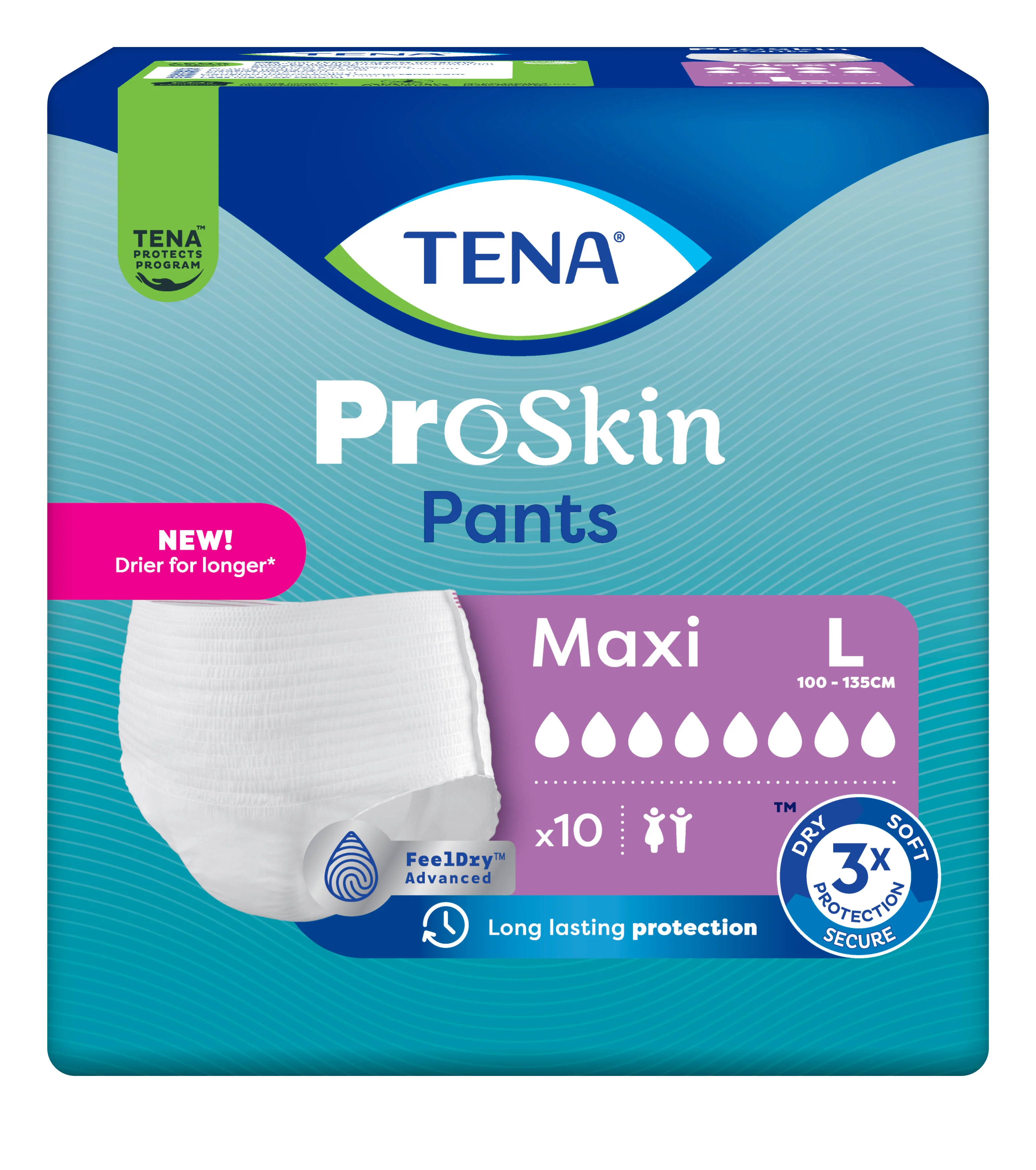 TENA PANTS MAXI LARGE 1×10 ks, naťahovacie absorpčné nohavičky, savosť 2550 ml, obvod bokov 100-135 cm