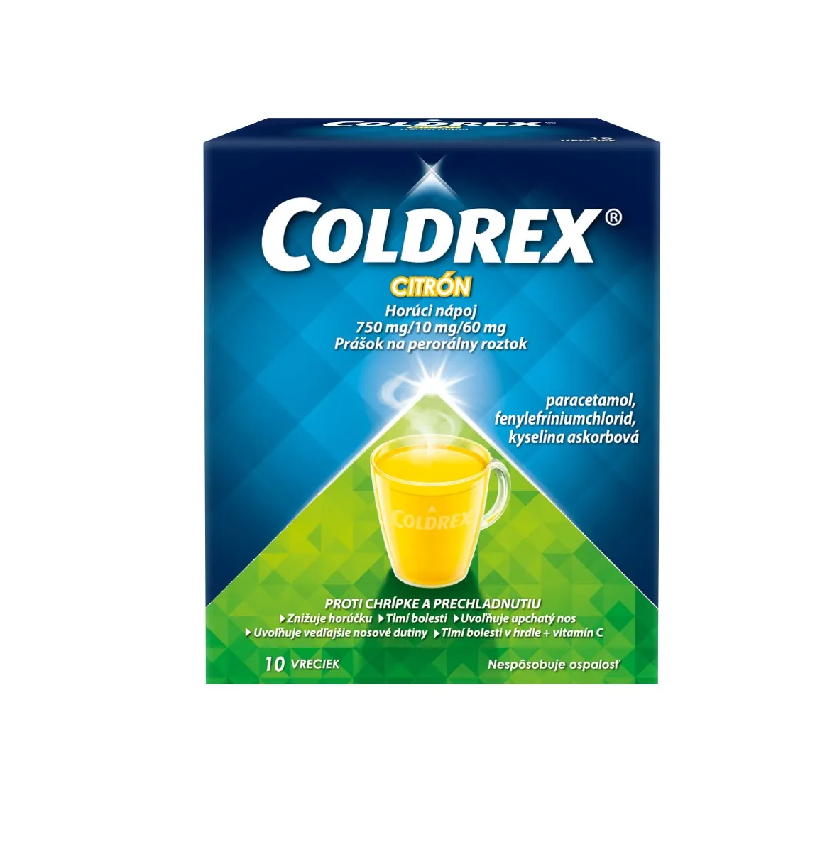 COLDREX Horúci nápoj citrón 1×10 ks, 1 vrecko = 5g