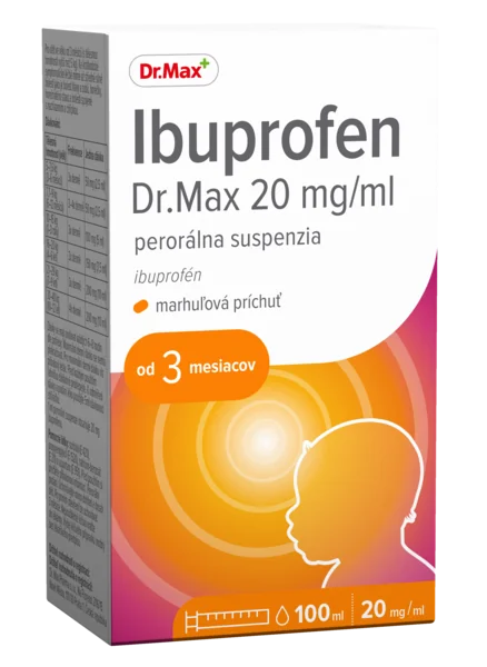 Dr. Max Ibuprofen 20 mg/ml perorálna suspenzia 1×100 ml, liek s marhuľovou príchuťou