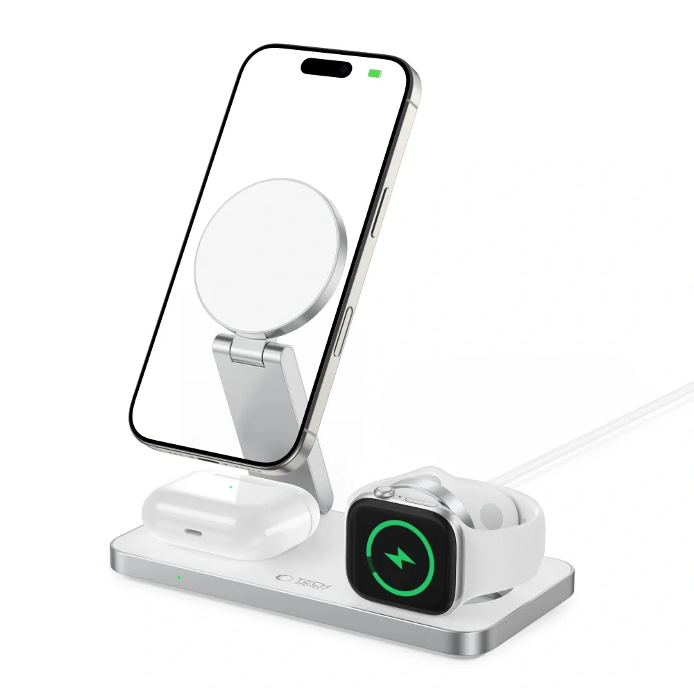 Tech-Protect A47 MagSafe bezdrôtová nabíjačka na mobil / AirPods / Apple Watch 15W, biela le Watch 15W, biela