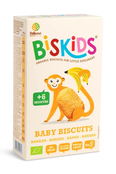 Belkorn BISkids – BIO mäkké detské celozrnné sušienky s banánom 1×120 g, celozrnné sušienky