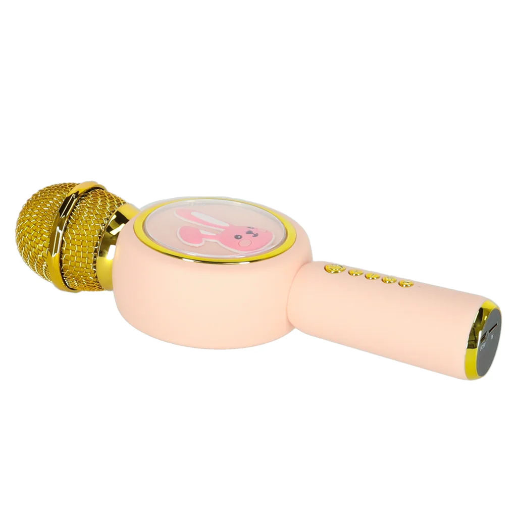 Bezdrôtový karaoke mikrofón detský, Bluetooth, 5 W, ružový zajac
