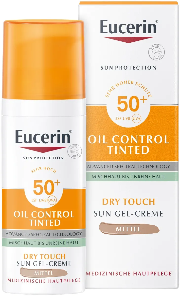 Eucerin SUN Dry Touch OIL CONTROL (stredne tmavý) SPF 50+ 1×50 ml, ochranný krémový gél