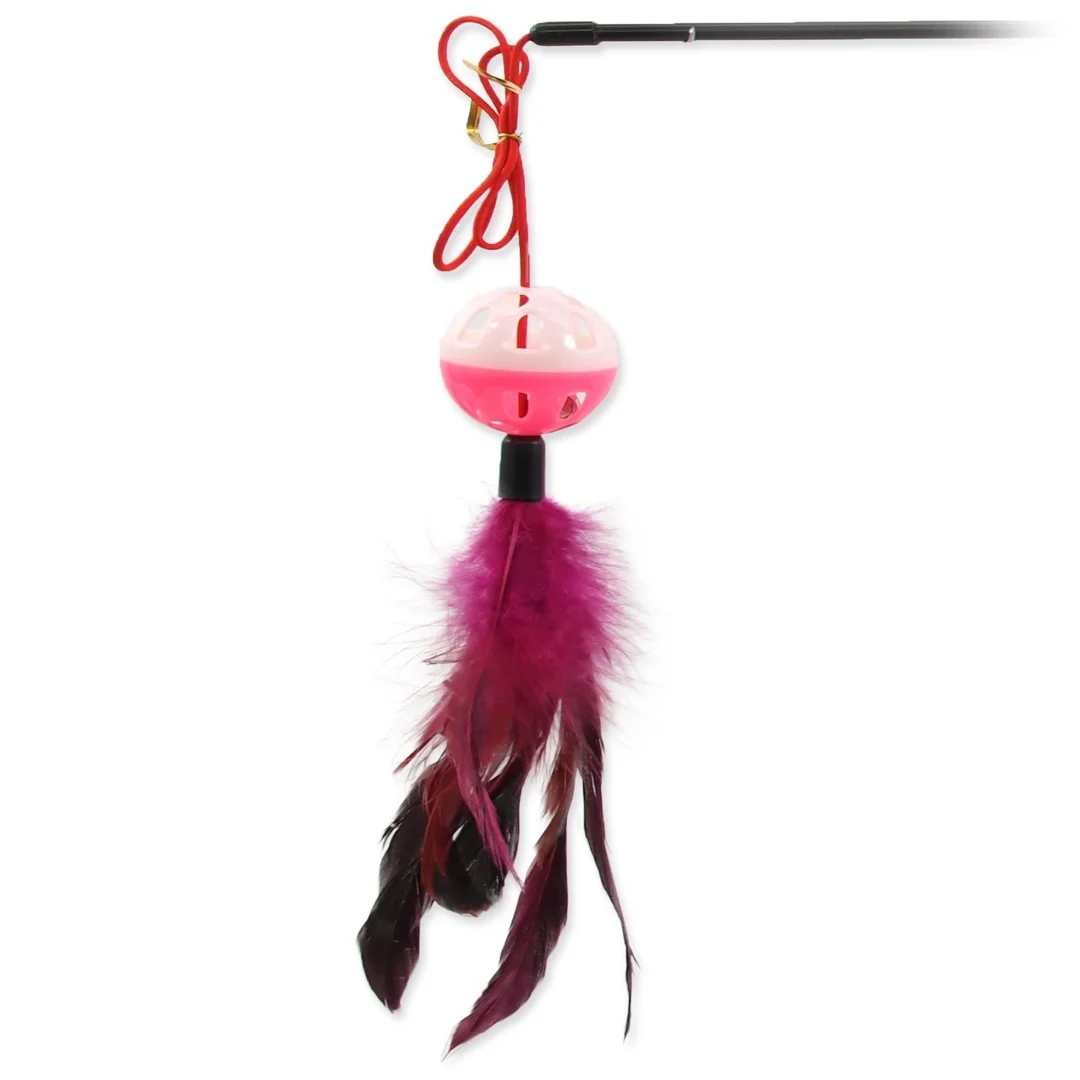 Hračka Magic Cat prút loptička plast s pierkami 22cm+50cm 24ks