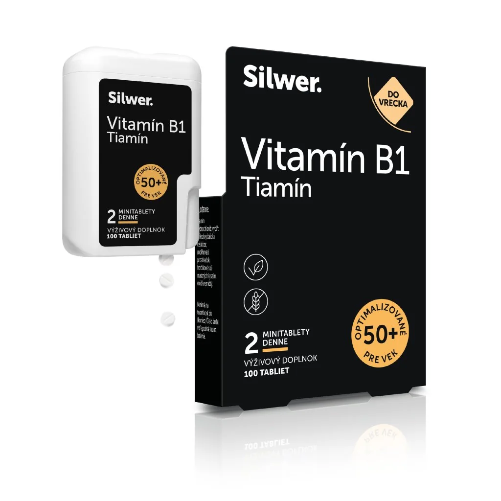 Silwer Vitamín B1 Tiamín, minitablety v dvojbalení 100 + 100 minitabliet. Energia, nervy, na stres a podráždenosť.