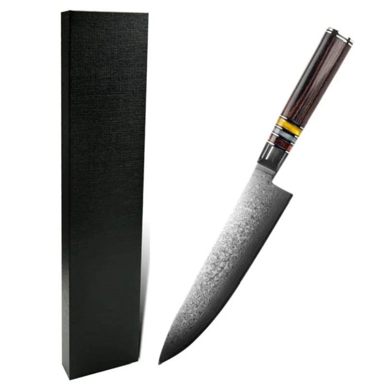 Kuchynský nôž Santoku damaskový 1 ks, hnedá