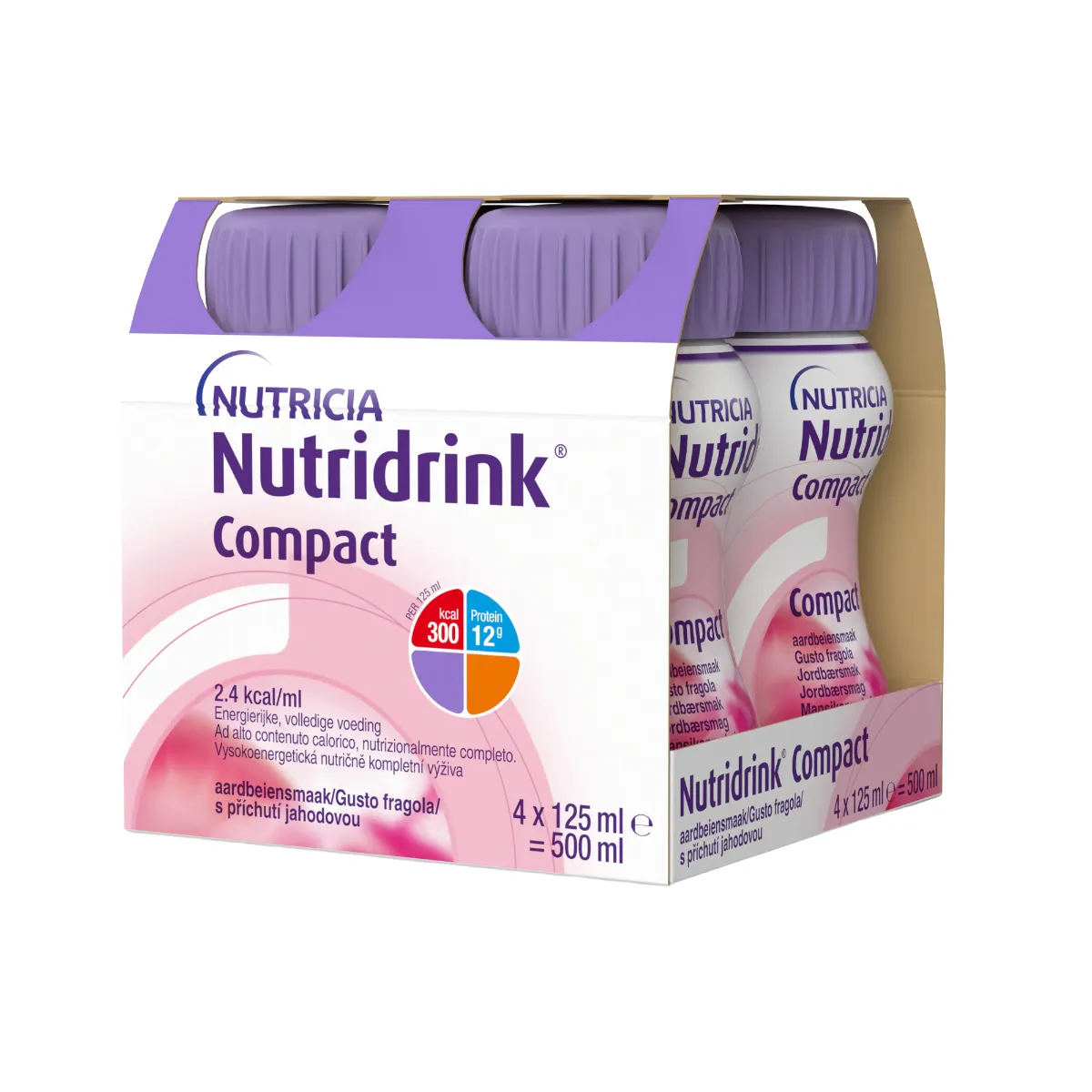 Nutridrink Compact s jahodovou príchuťou 4 x 125 ml, nápoj na medicínske účely