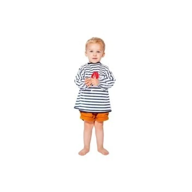 Baby to Love Nepremokavý podbradník s rukávmi na kŕmenie a tvorenie, modré pruhy, BTL302009