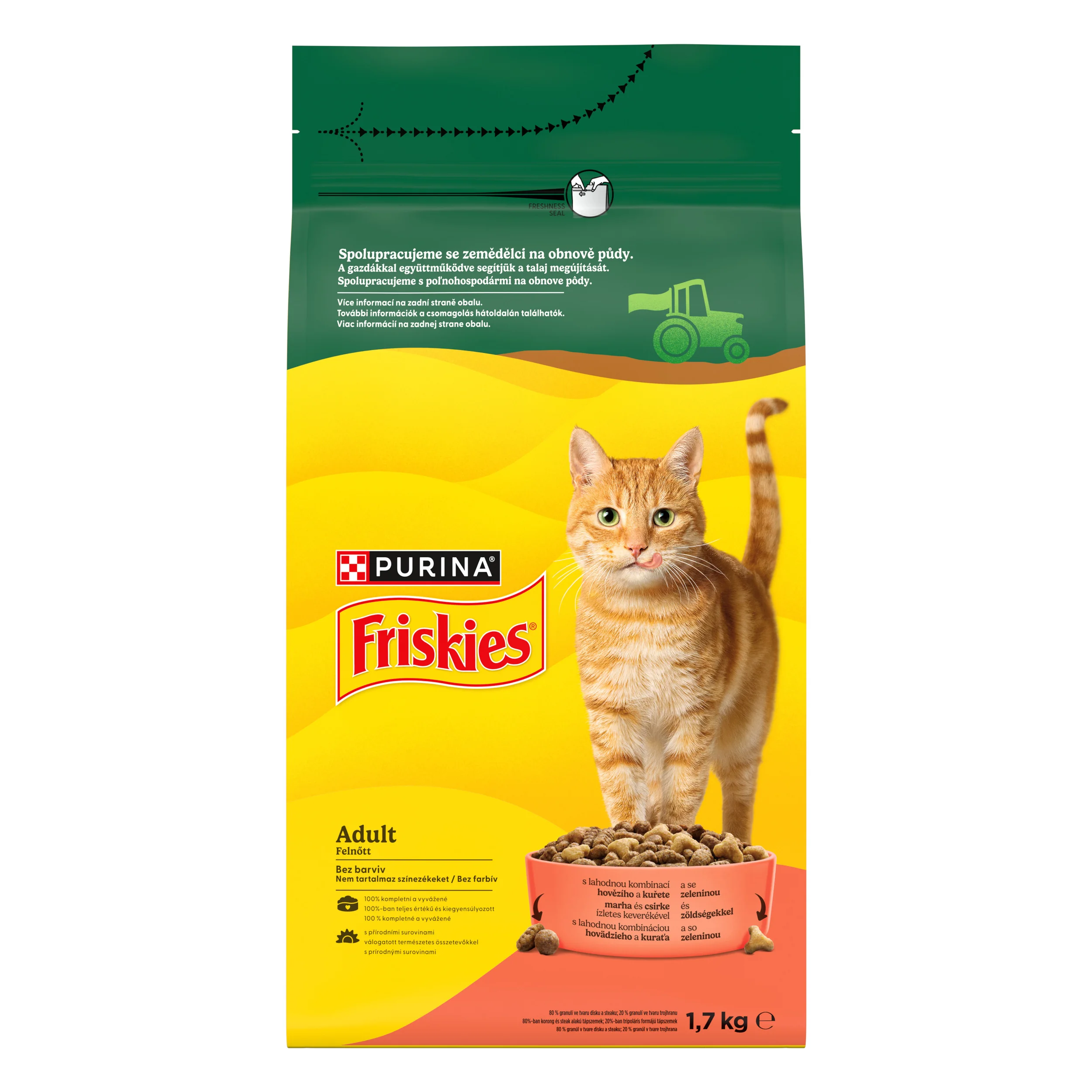 Friskies granule pre mačky hovädzie, kura 1,7 kg 1×1,7 kg, kompletné krmivo pre dospelé mačky