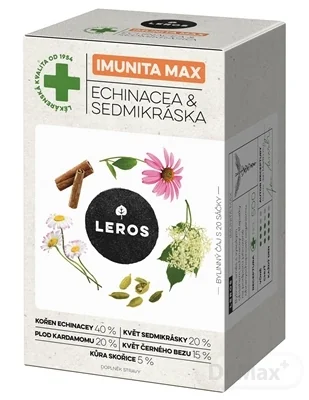 LEROS IMUNUTA MAX ECHINACEA & SEDMOKRÁSKA 20×1,2 g, bylinný čaj, nálevové vrecúška