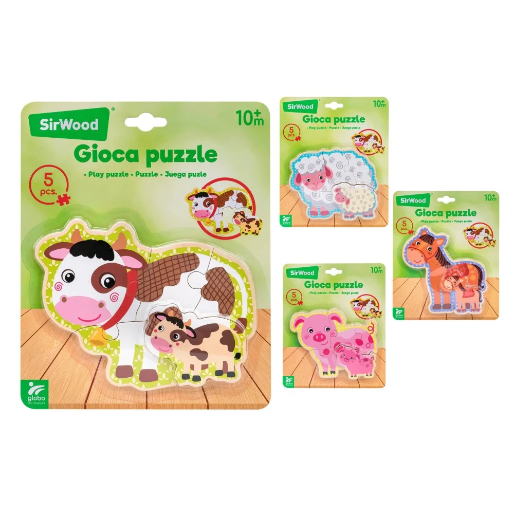 Drevené puzzle zvieratká s mláďaťom 3ks-SIRWOOD