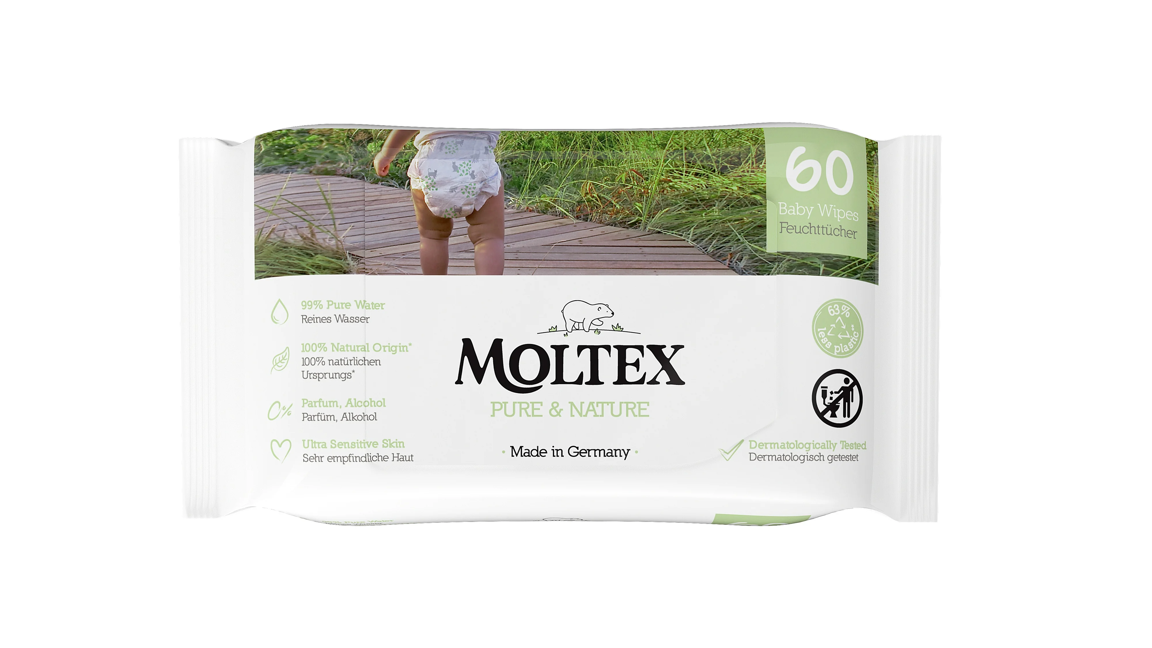 Moltex Pure & Nature EKO vlhčené obrúsky na bázie vody 1×60 ks, vlhčené obrúsky