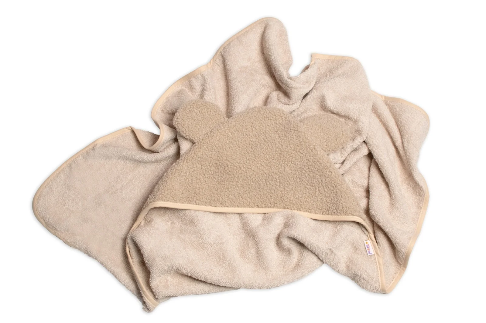 Dojčenská froté osuška s kapucňou a uškami Boucle 80x80cm - béžová, hnědá