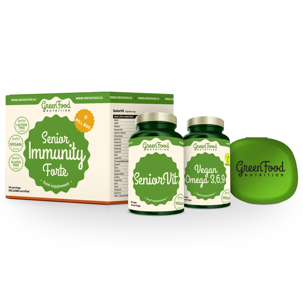 GreenFood Nutrition SENIOR IMMUNITY Forte+Pillbox 1×1 set, výživový doplnok