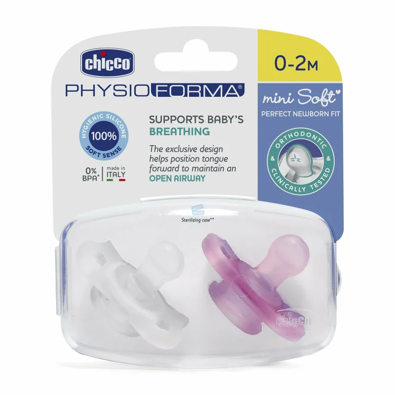 Chicco PhysioForma Mini Soft cumlíky 0–2 m, 2 ks, ružová/transparentná