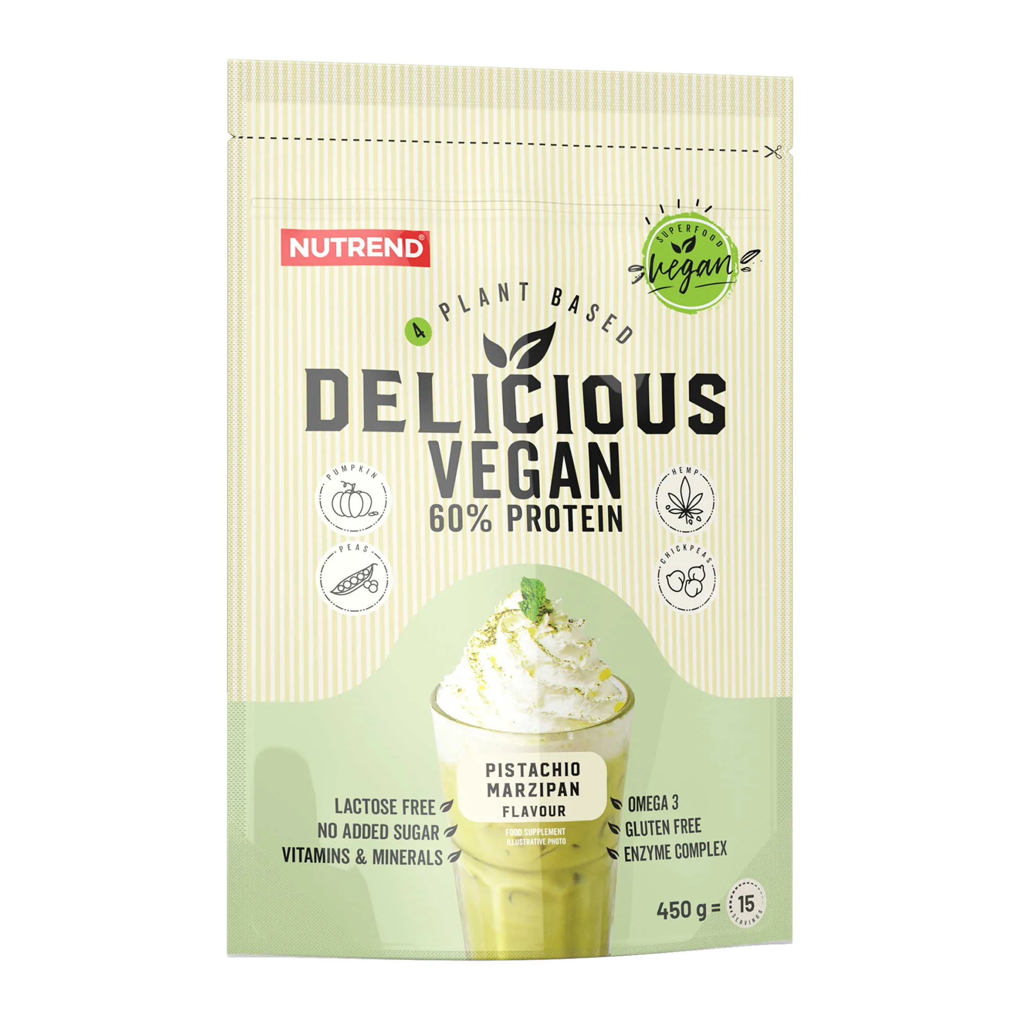 DELICIOUS VEGAN PROTEIN, pistácia + marcipán 450 g