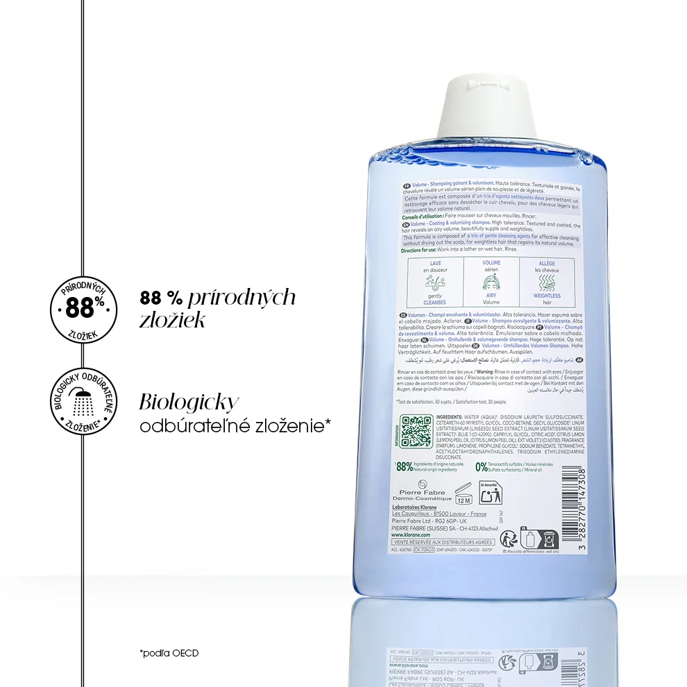 KLORANE ŠAMPÓN s ľanom 1×400 ml, šampón na jemné vlasy bez objemu