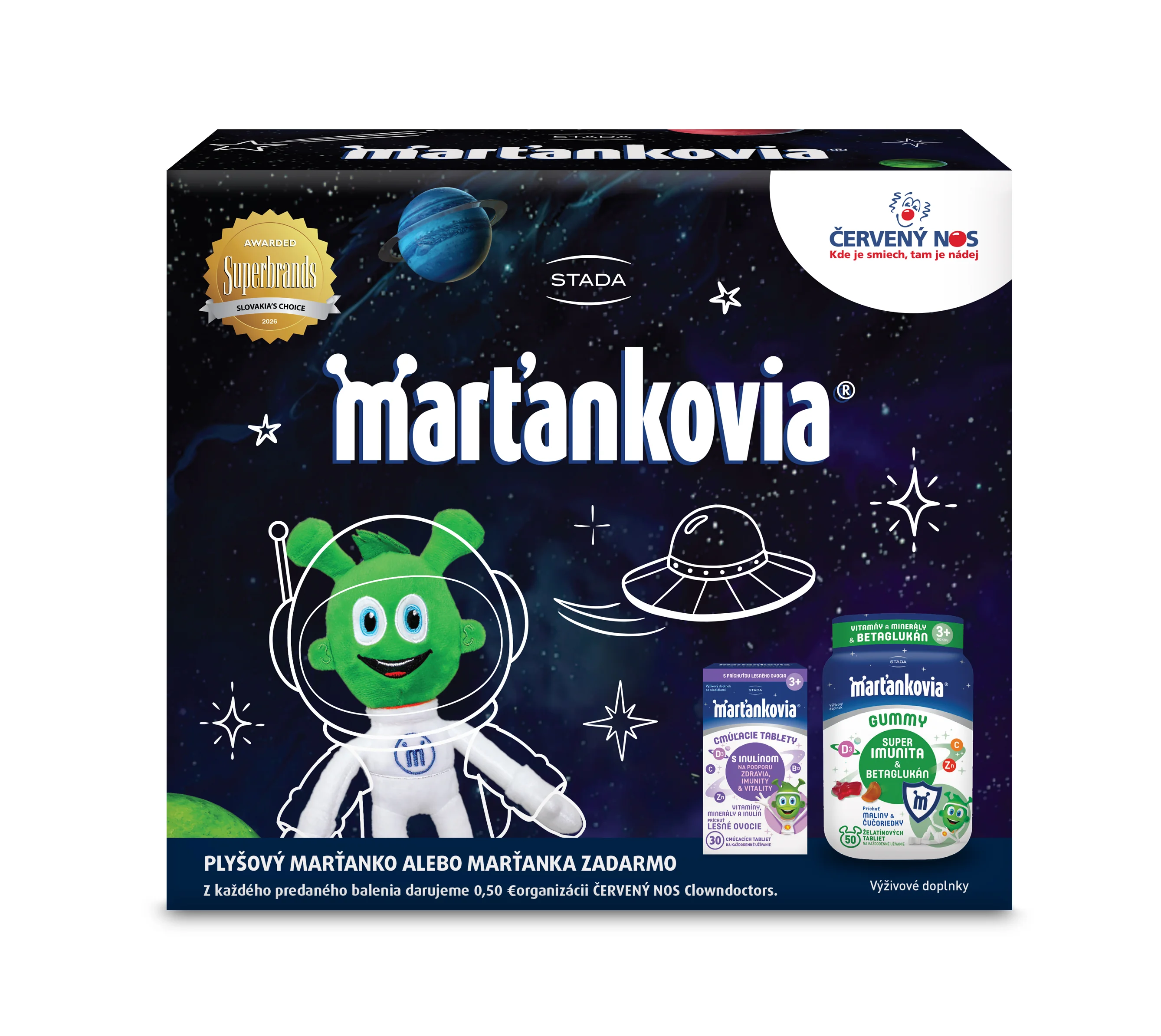 Marťankovia s Inul. 30 tbl +GUMMY Super Imunita 50ks + plyš. hračka 80 tbl