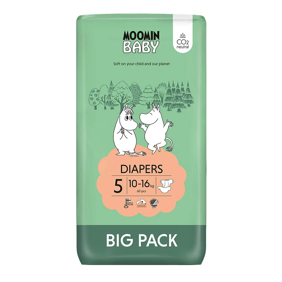 Moomin Baby 5 Maxi 10-16 kg eko plienky 1×60 ks, eko plienky