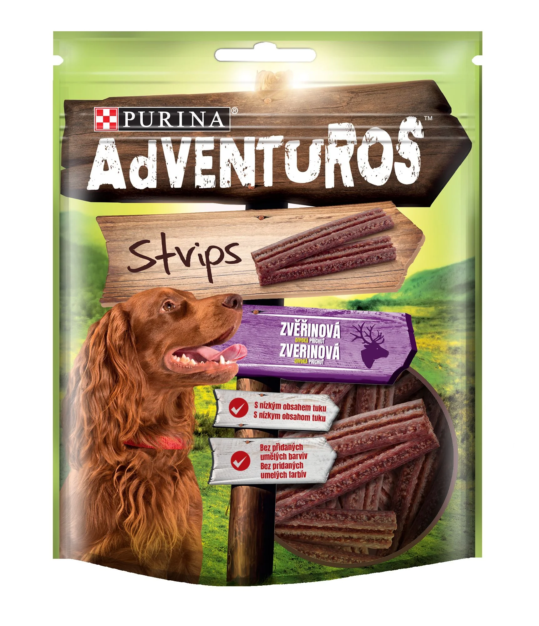 ADVENTUROS Strips s príchuťou zveriny 1×90 g, maškrty pre psy