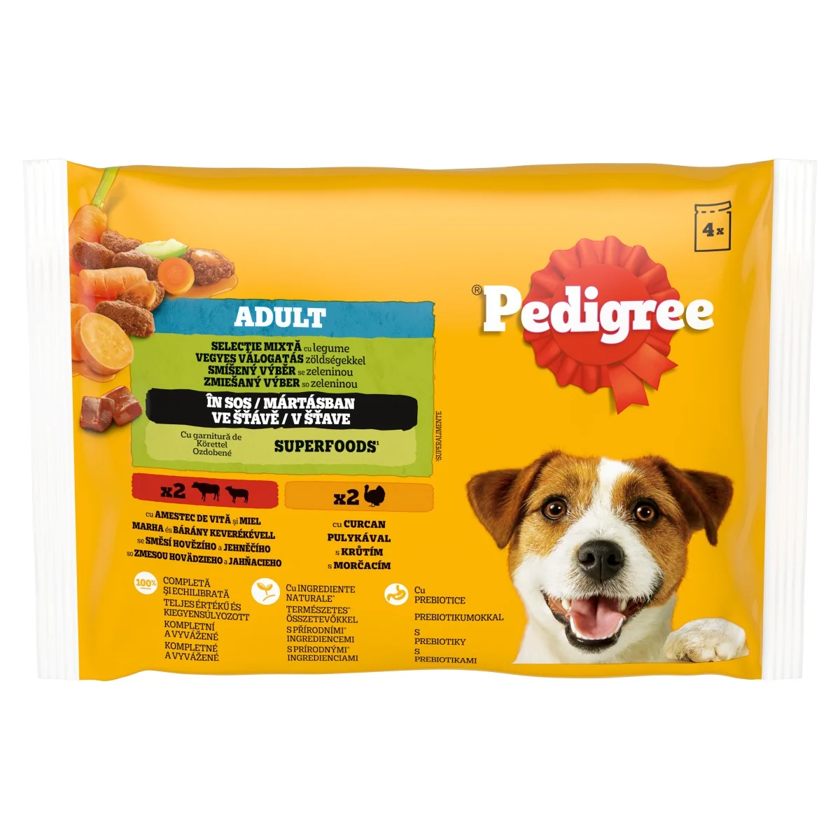 PEDIGREE Kapsička s hovädzím, jahňacím a močacím v šťave 4pack 4×100 g, kapsička pre psy