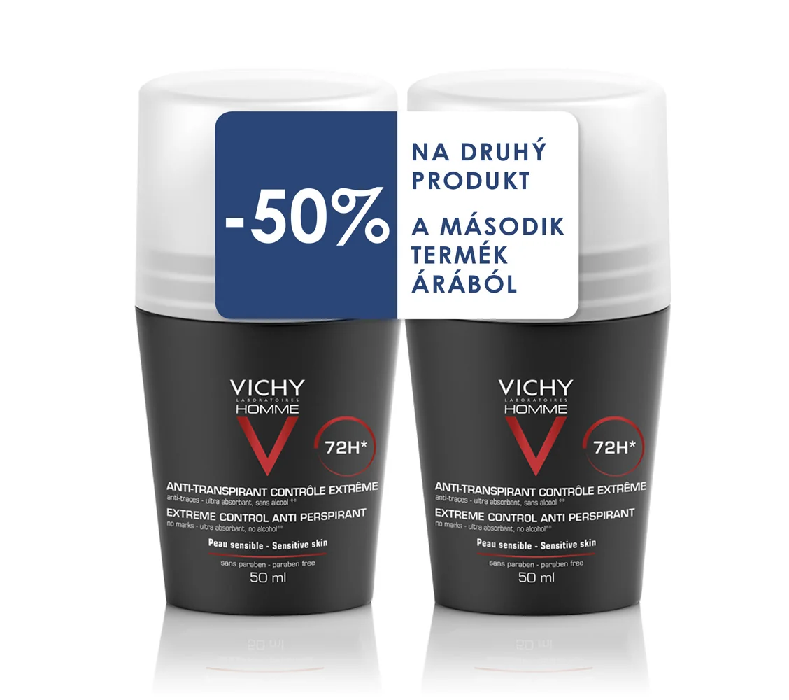 VICHY HOMME DEO ROLL-ON PROTI POTENIU DUO 72H 2x50 ml, antiperspirant