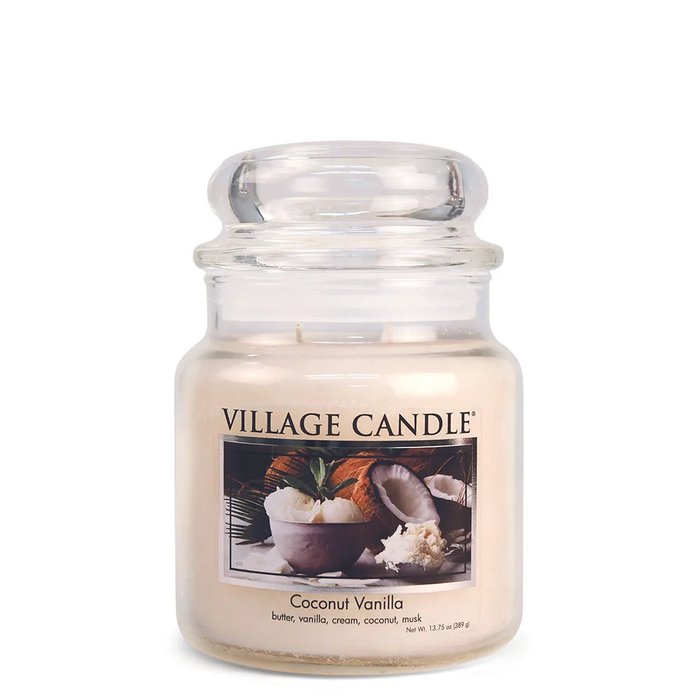 Village Candle Vonná sviečka v skle - Coconut Vanilla - Kokos a vanilka, stredná