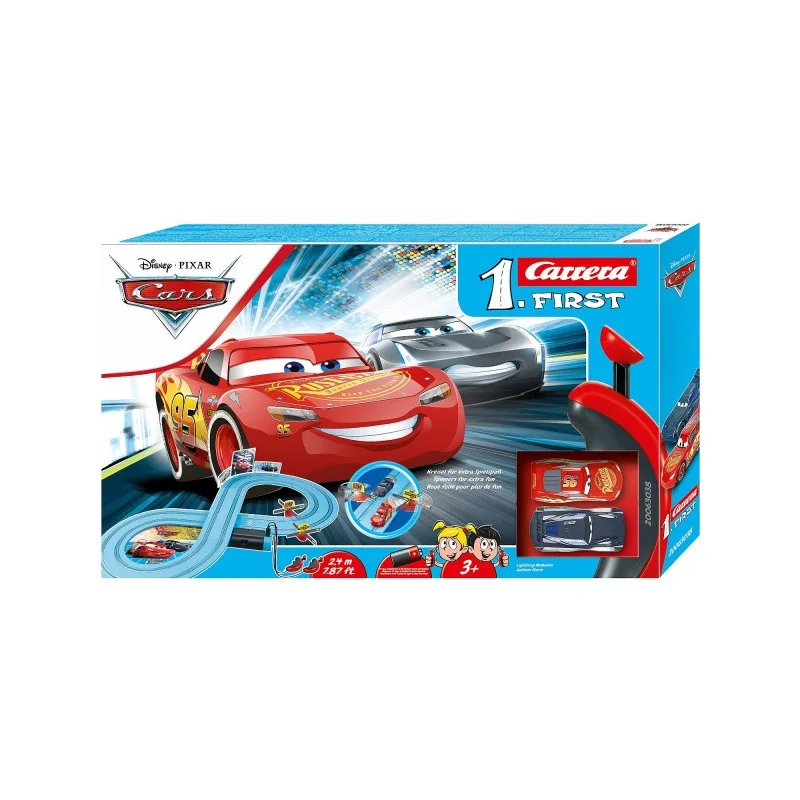 Conquest Autodráha Carrera First Autá/Cars 2,4 m plast +2 autá na bat. v krabici 50x30x7cm