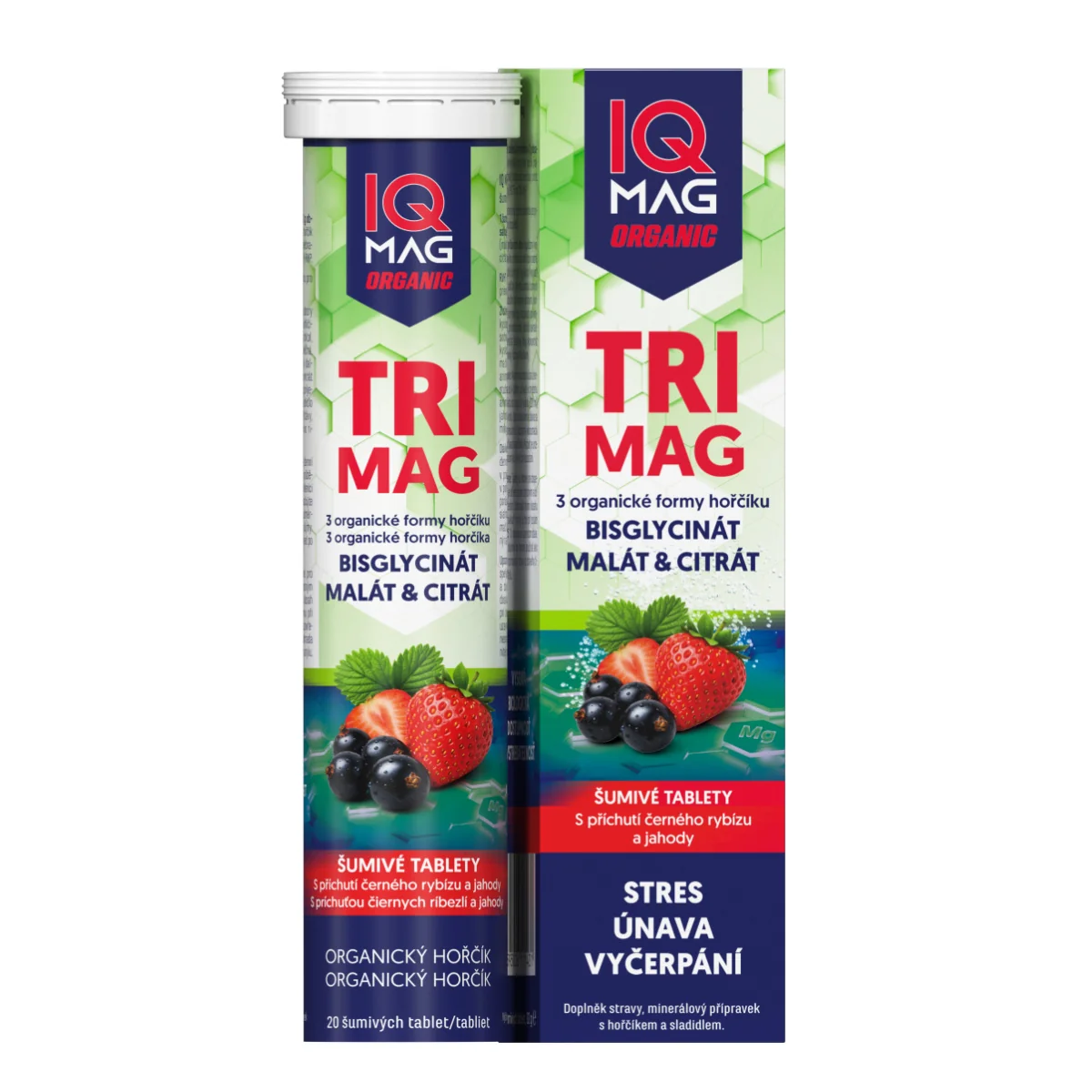 IQ Mag organic TRIMAG šumivé tablety – ríbezle + jahoda 20 tbl