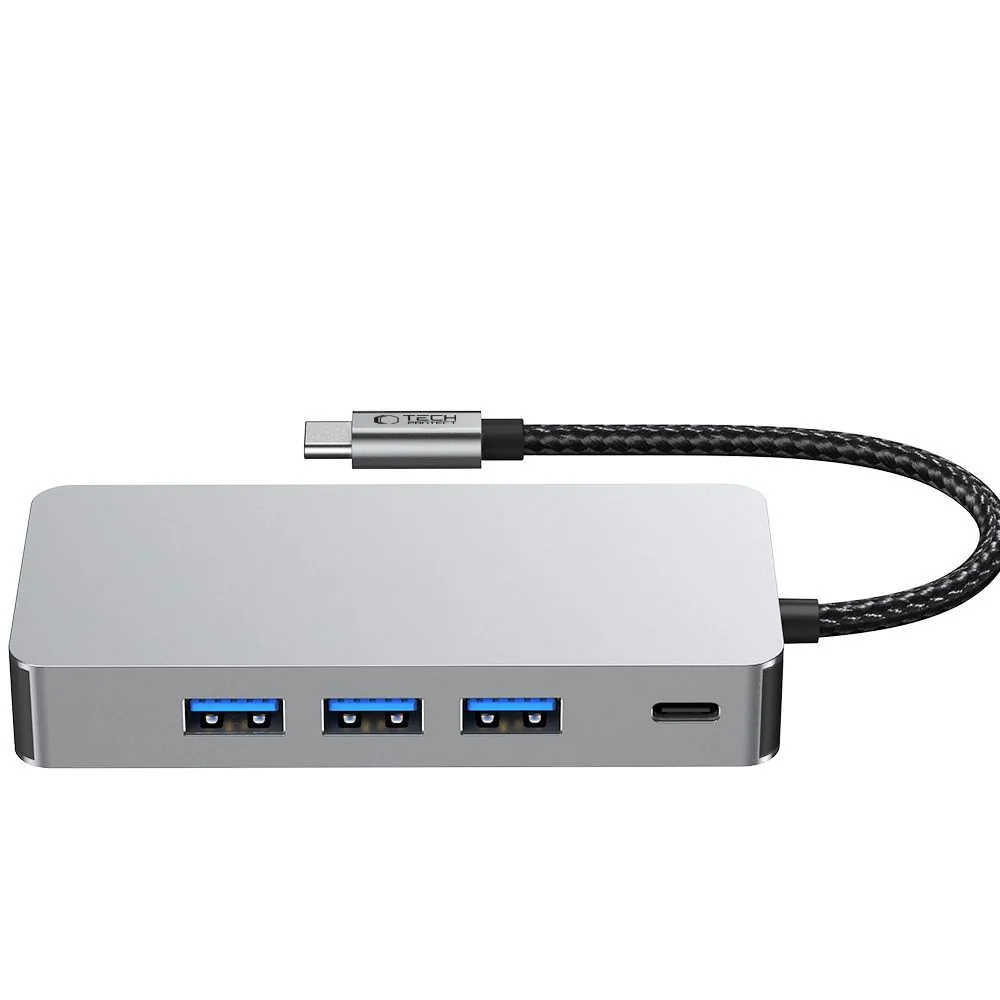Tech-Protect HB05 HUB adaptér USB-C - 3x USB / HDMI 4K / SD / TF / USB-C 100W / RJ45, šedý -C 100W / RJ45, šedý