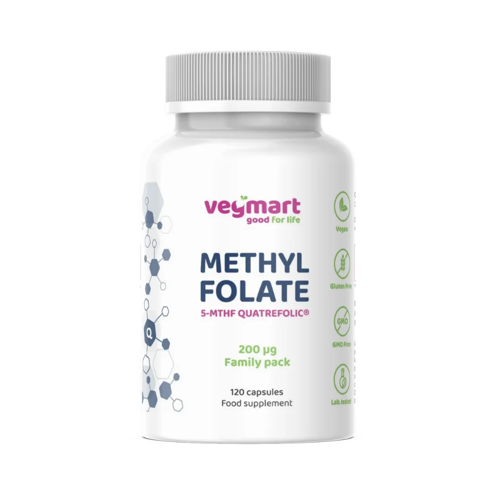 Vegmart Methylfolate (5-MTHF) Quatrefolic® 200 µg, 120 kapsúl