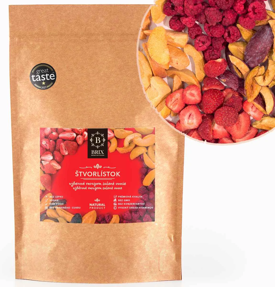 Brix Štvorlístok 80g - mix 4 druhov 1×80 g, mrazom sušené ovocie
