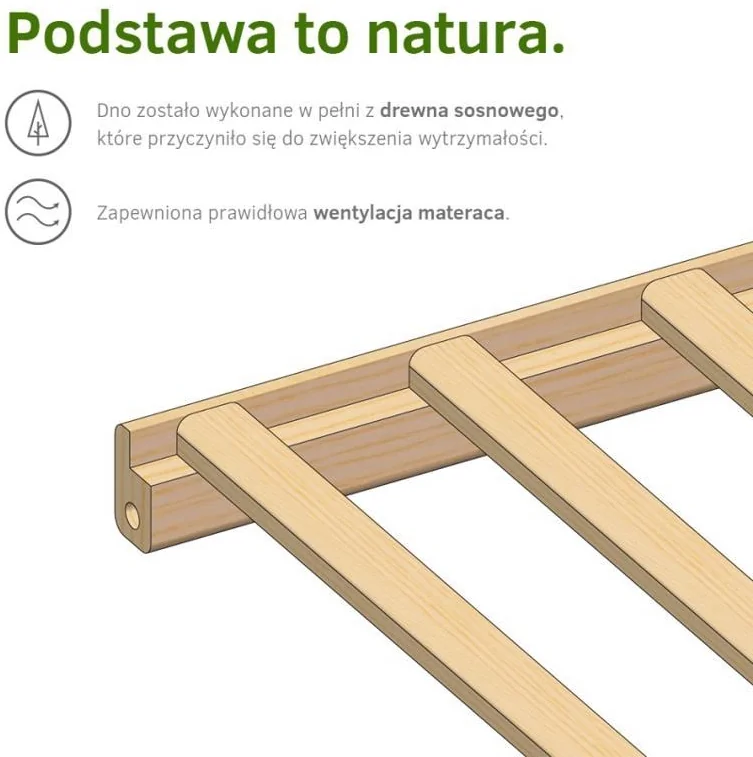 KLUPS Postieľka drevená s vyberateľnými priečkami Frank Natural 120x60 cm 1×1 ks, postieľka