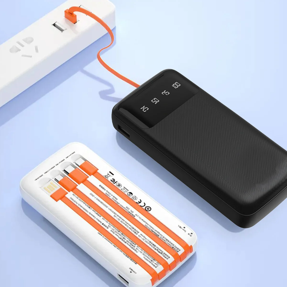Dudao K6Pro Power Bank 10000mAh 2x USB + kábel USB / USB-C / Lightning / Micro USB, biely / Micro USB, biely