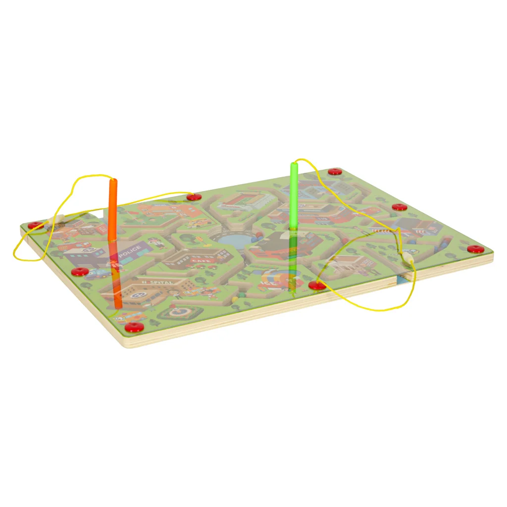Magnetický labyrint veľké mesto cestovná hra drevená 3+ pre 1–2 hráčov
