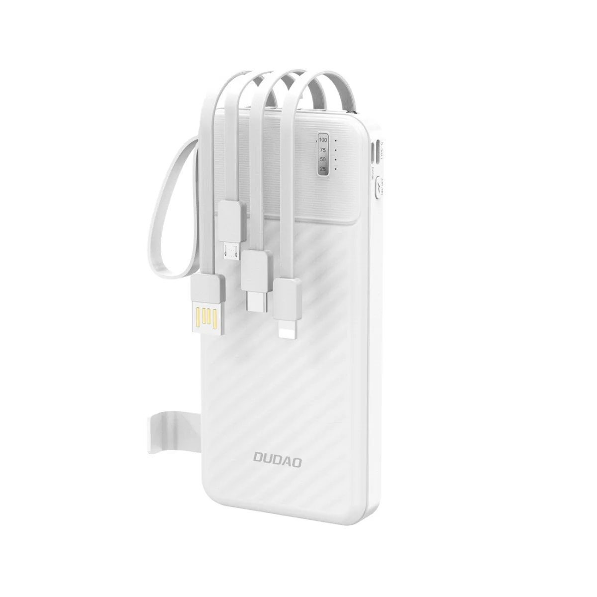 Dudao K11 Power Bank 10000mAh + kábel USB / USB-C / Lightning / Micro USB 10W, biely USB 10W, biely