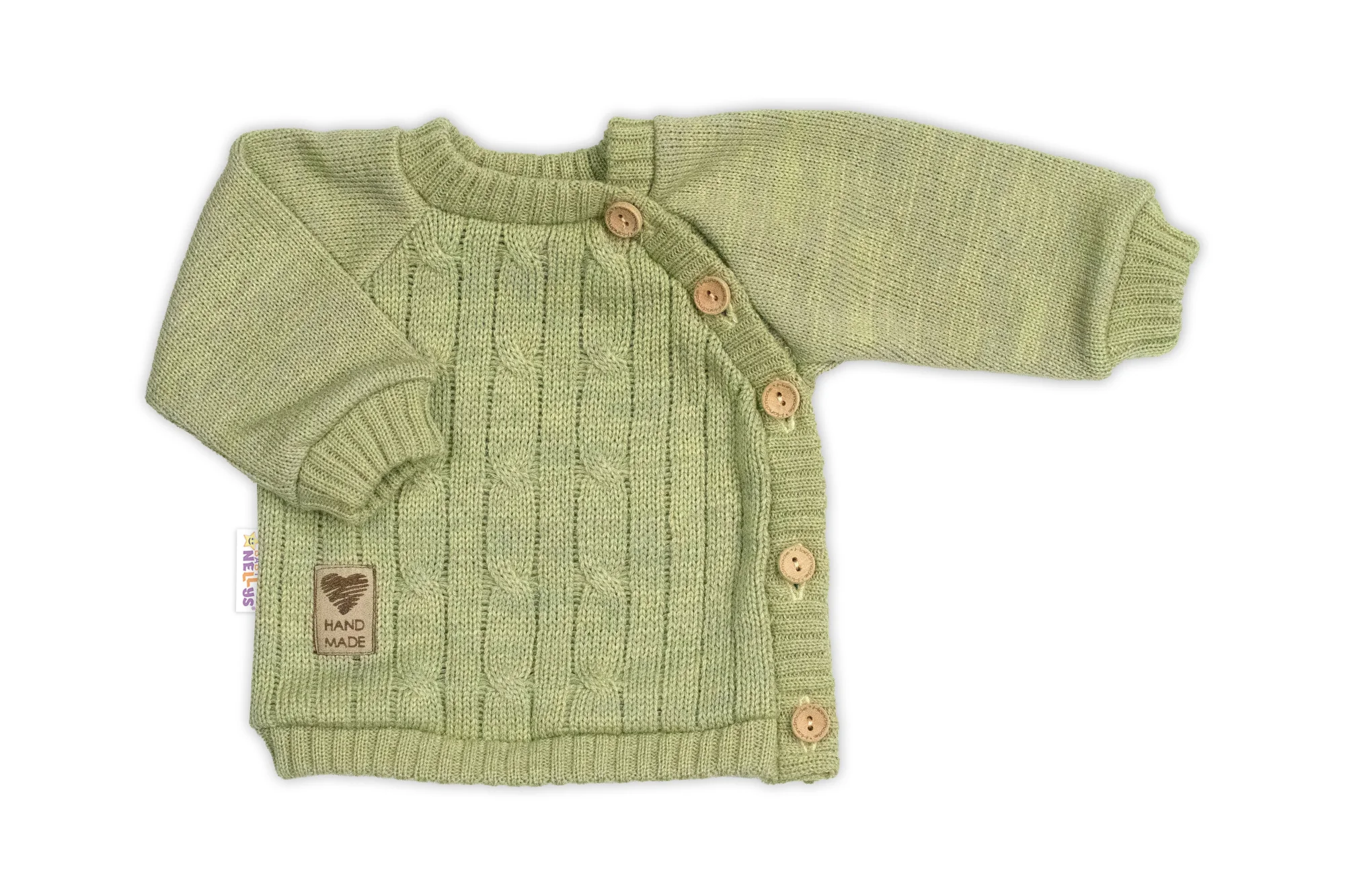 Rastúci pletený svetrík a nohavice s vreckom Hand Made 2D, Nature - olivová, 68/74