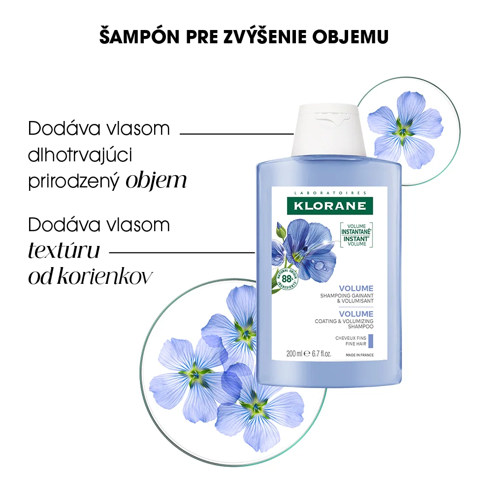 KLORANE ŠAMPÓN s ľanom 1×200ml, šampón na jemné vlasy bez objemu