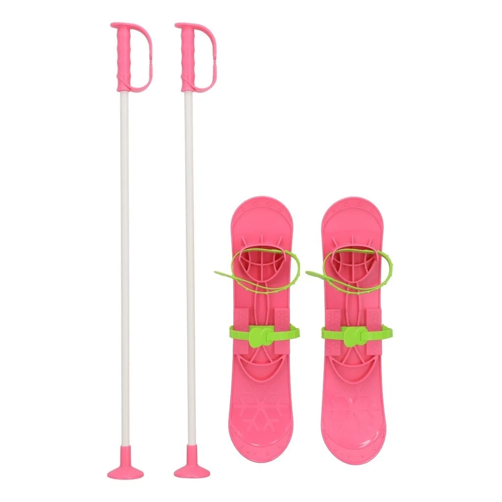 Detské lyže s viazaním a palicami Baby Mix BIG FOOT 42 cm ružové 