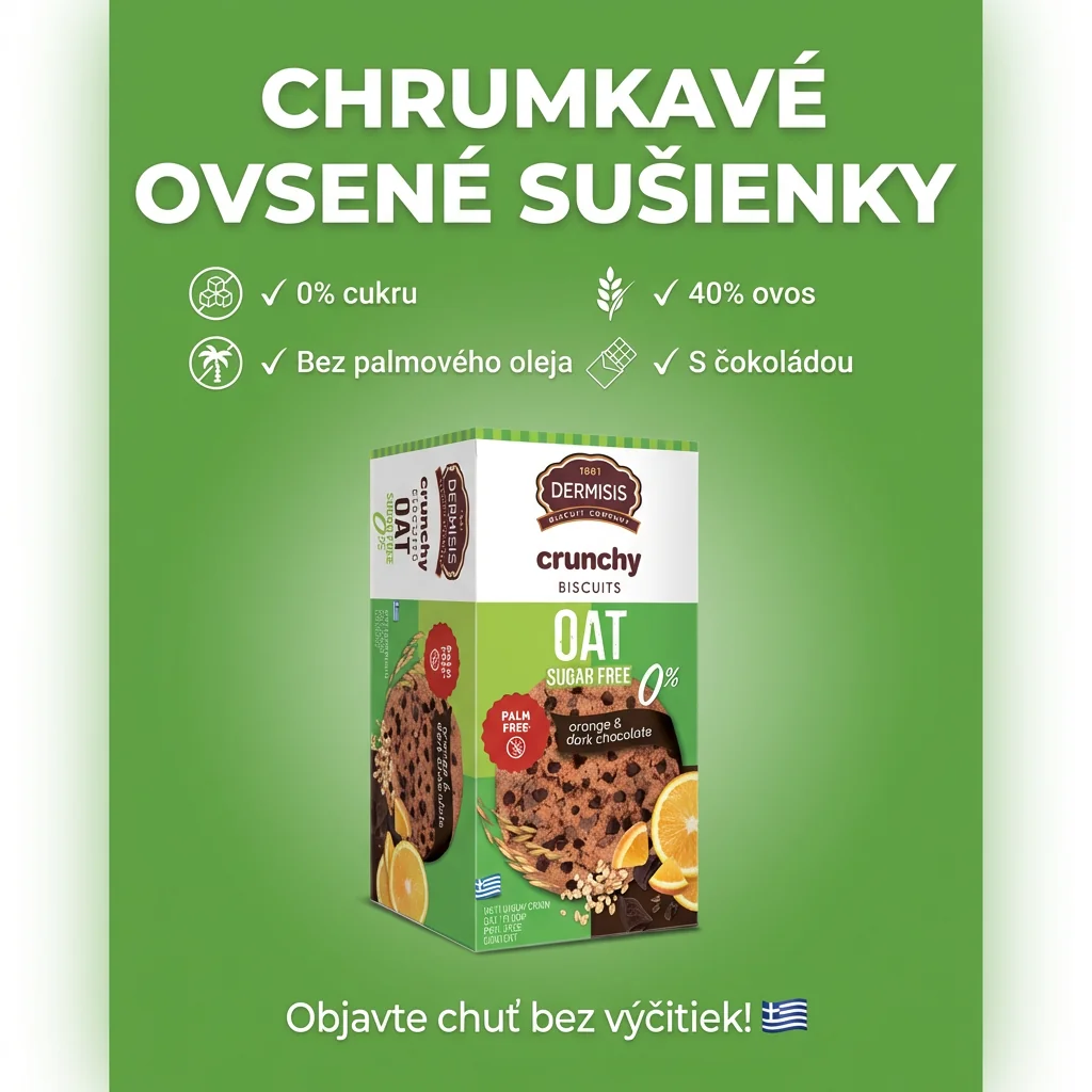 Dermisis Chrumkavé ovsené sušienky s čokoládou 144 g bez pridaného cukru