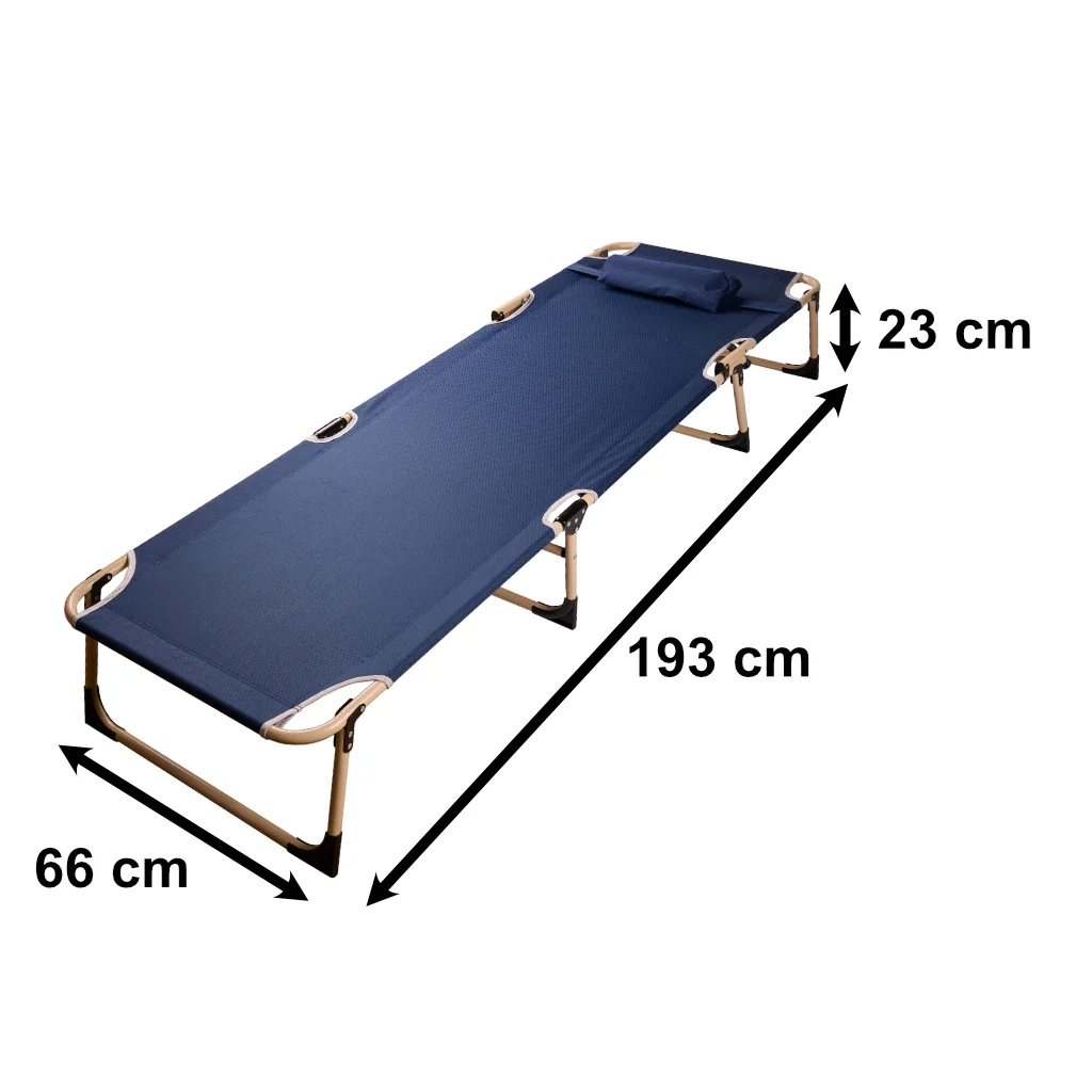 Skladacia turistická, kempingová posteľ Canada 193 cm – modrá, nastaviteľná, do 120 kg