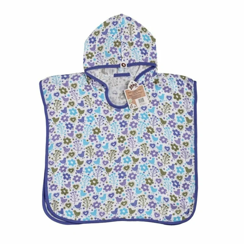 XKKO BMB bambusové pončo s kapucňou Flowers & Birds Boys, veľ. 1, 1–2 roky