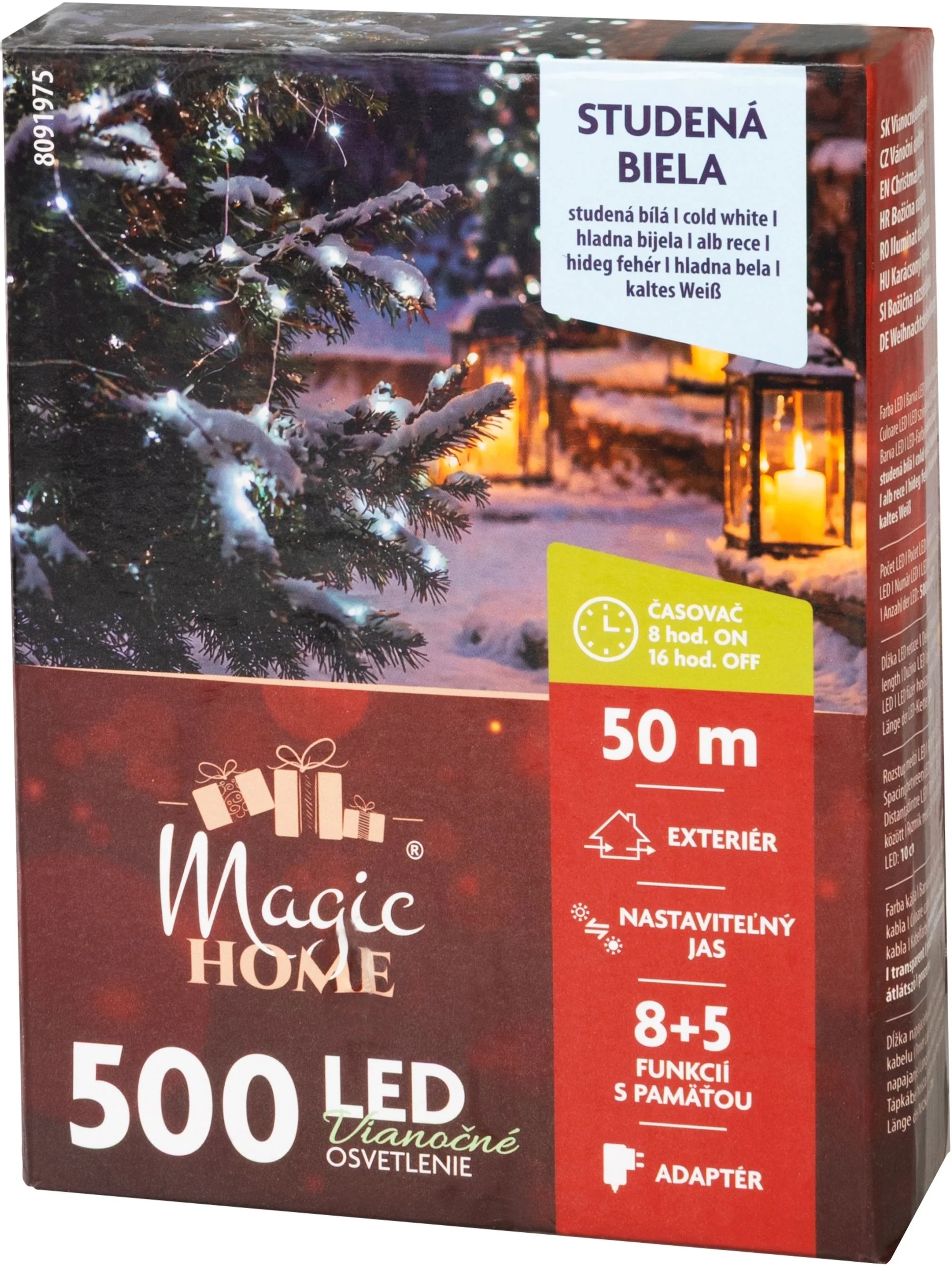 MagicHome vianočná LED reťaz, 1 ks Časovač, 500 LED, studená biela, 8 funkcií, 50 m, IP44