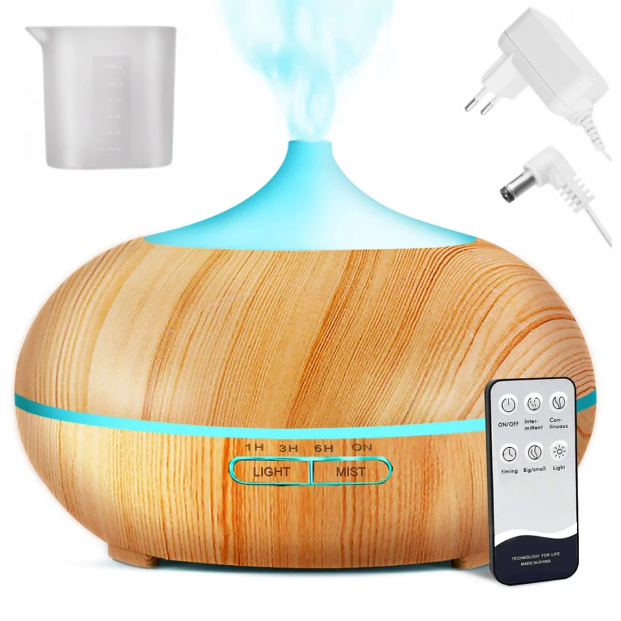 Ultrazvukový ionizátor a zvlhčovač vzduchu 300ml s diaľkovým ovládaním, bledé drevo