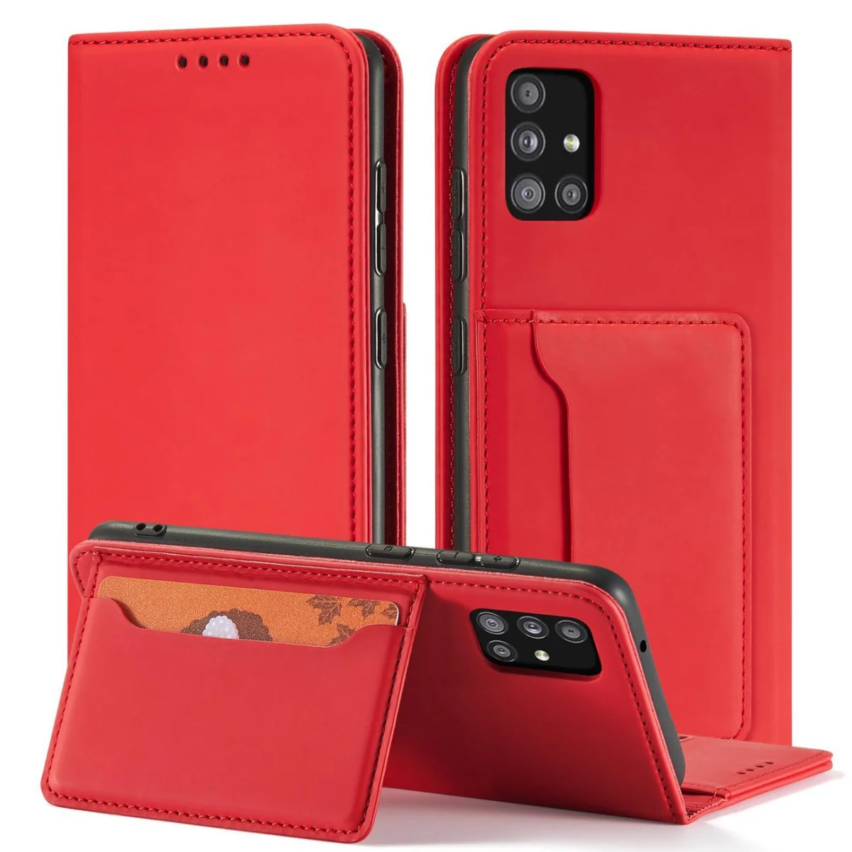 MG Magnet Card knižkové kožené puzdro na Samsung Galaxy A12 5G, červené é